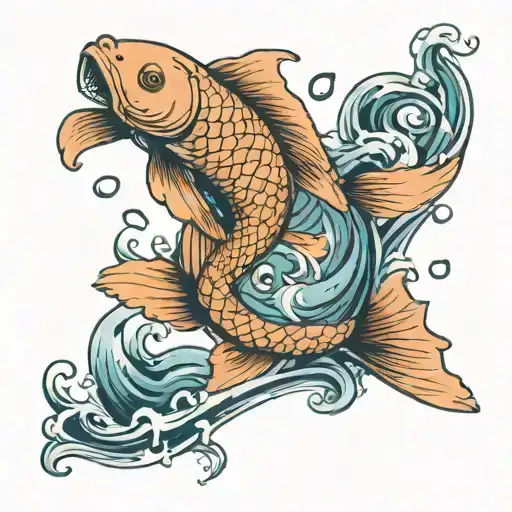 A Music Sheet With Ocean Waves As The Background And A Koi Fish Jumping Out Of The Water