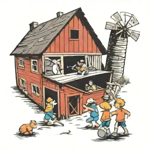 Barn With Kids Playing