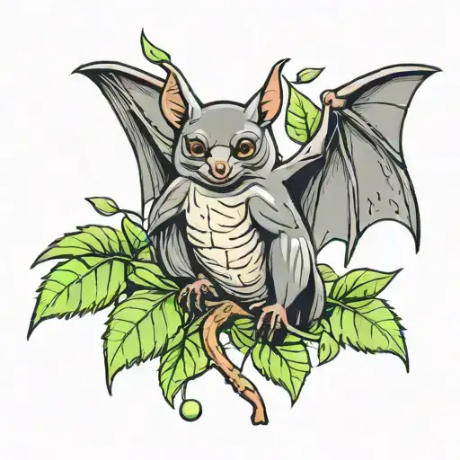 Giant Fruit Bat With Branch And Leaves