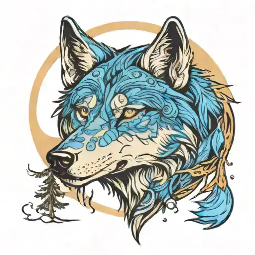 A Wolf Blue Eyes Seeing Moon On The Forest