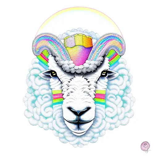 Sheep With Rainbow Backgroun