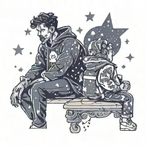 Father Son Silhouette Looking At The Galaxy Stars