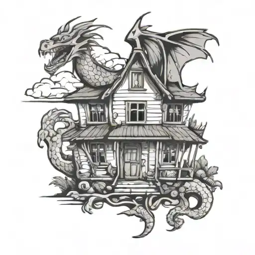 A Traditional Minka House With A Dragon Flying Overhead In A New-school Style
