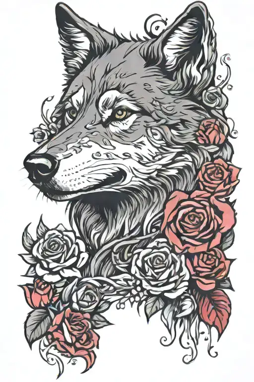 Wolf Blended By Roses Mayflowers