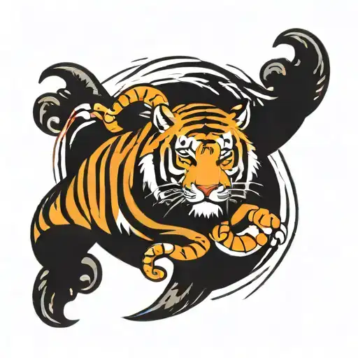 A Yin And Yang Symbol With A Tiger And Crab Balancing Each Other Out