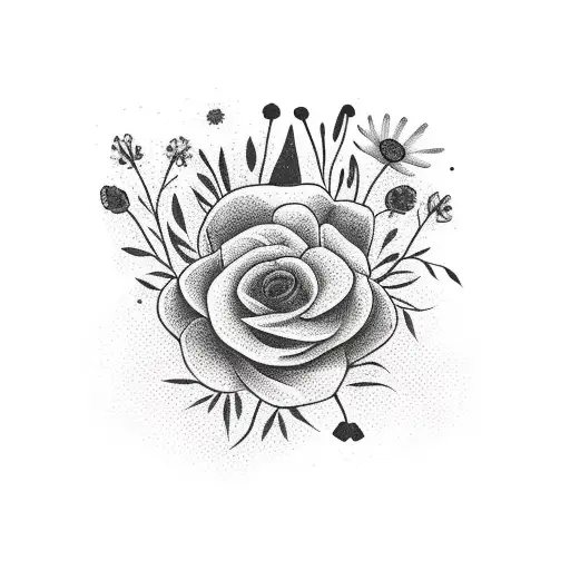 Flowers In A Field With A Black Shadow Of An Dog