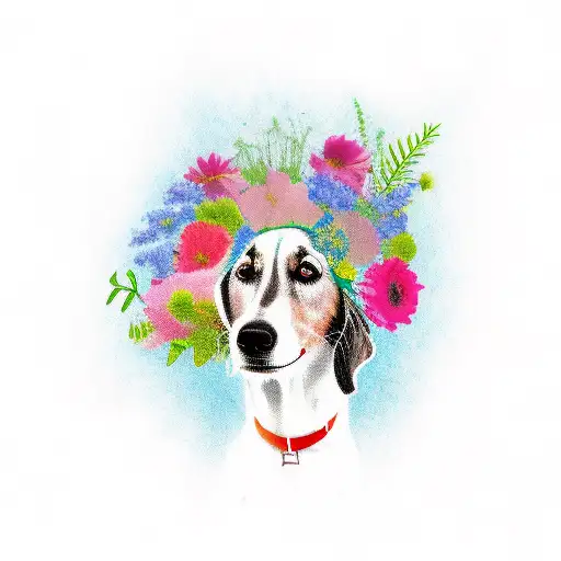 Flowers In A Field With A Dog