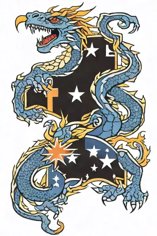 Australian Flag Dragon Breathing Fire