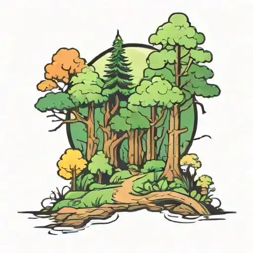 An Anime-inspired Tattoo Of A Forest Scene With A Trail That Leads To A Hidden Psychology Symbol