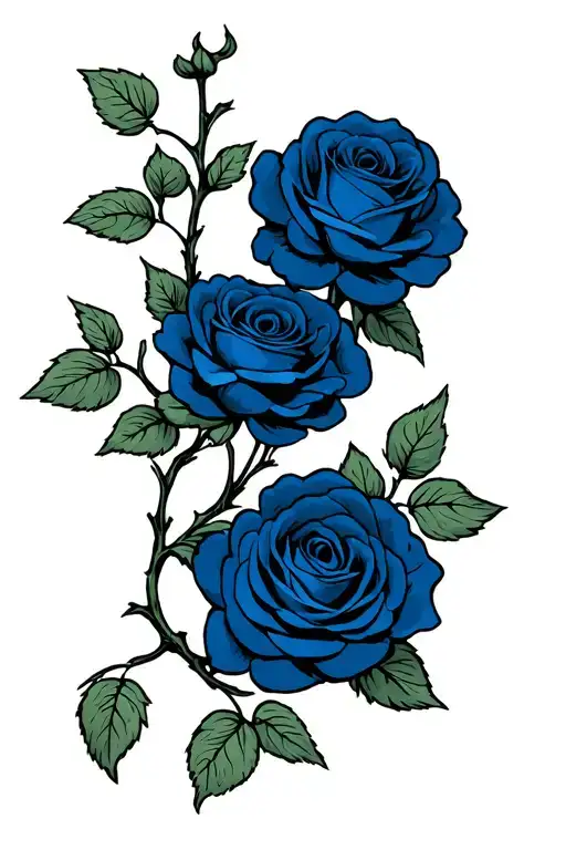 Vine With Greyscale Stem And Dark Blue Roses