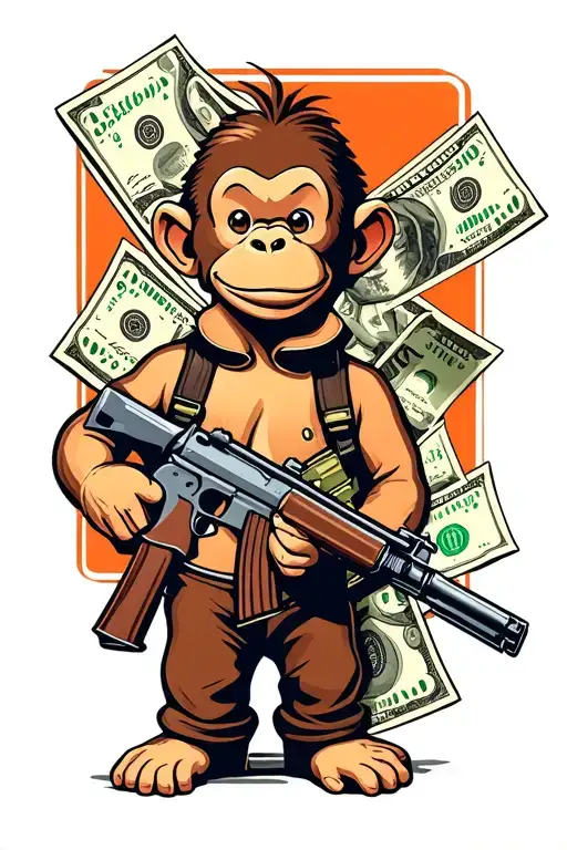 Curious George Holding A Ak47 And Money