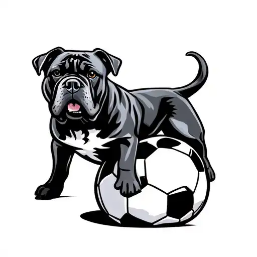 Cane Corso Fulvo Palm On A Soccer Ball