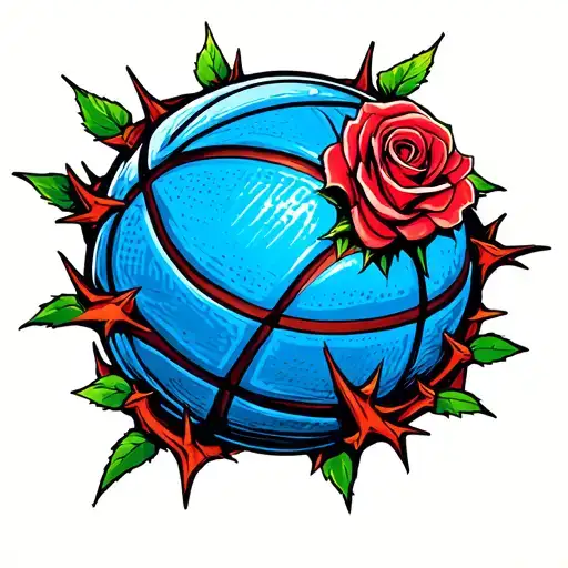 Rose With Thorns Wrapped Around A Basketball