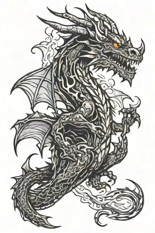 Dragon With Devil Horn And Fire