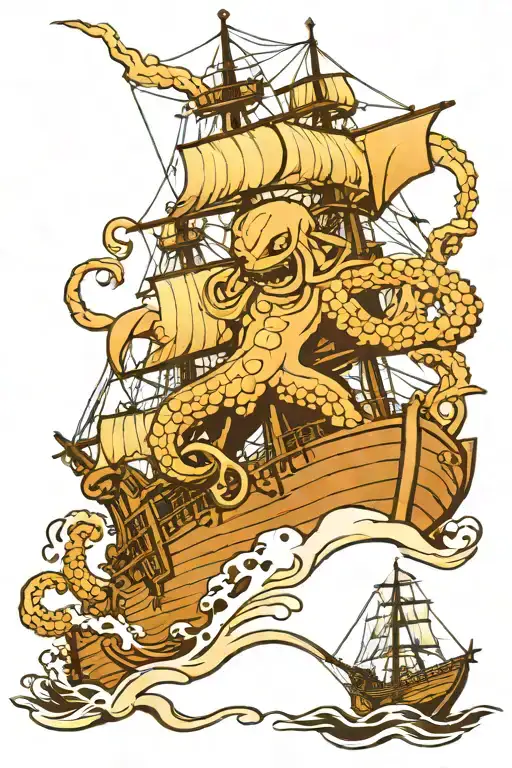 Kraken Attacking A Ship