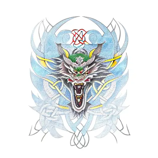 Hybrid Celtic And Japanese Dragon Wrap Around Color