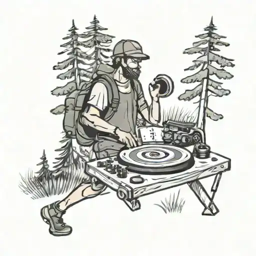 A Hiker Trekking Through A Forest With A Dj Turntable As A Compass