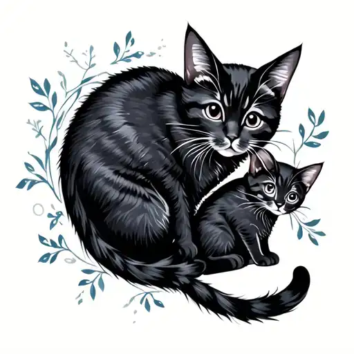 Mom Cat And Baby Cat Curled