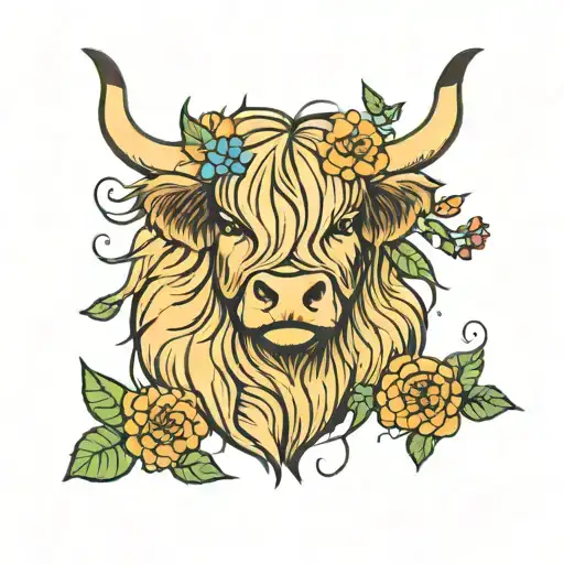 Highland Cow With Flower Crown