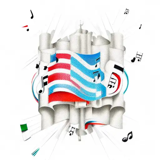 Distorted Italian Flag With Music Notes And Ekg Line