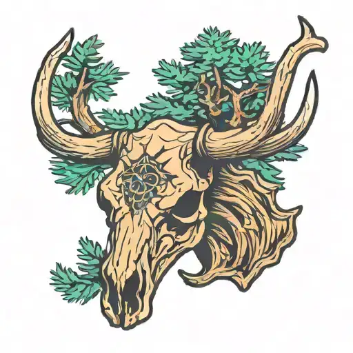 Bull Skull Under Pine Tree