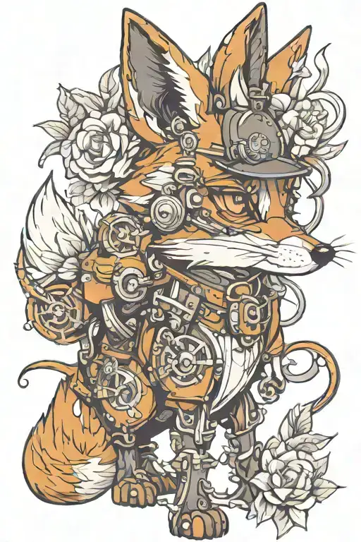 Steampunk Fox Full Body With Lily Flower