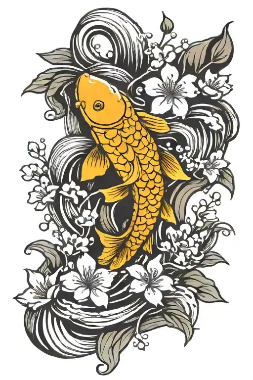 Koi Fish Semicolon Cherry Blossom Tree