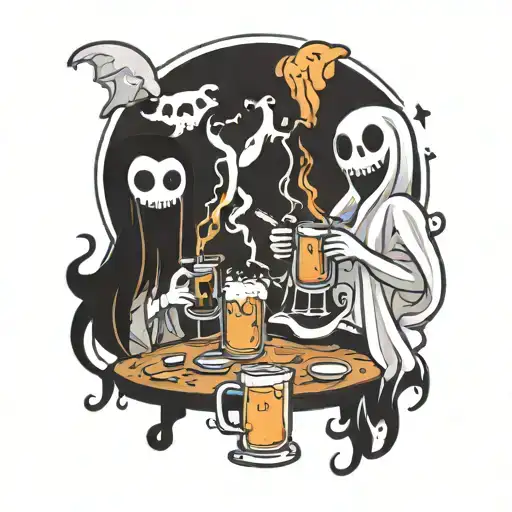 Cute Spooky Ghosts For 3 Best Friends Toasting Drinks