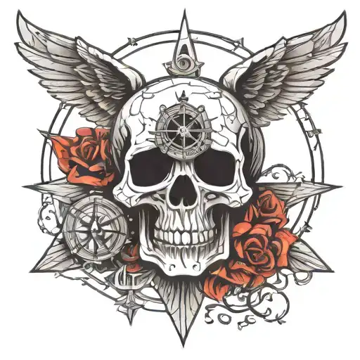 Skull Compass Wings