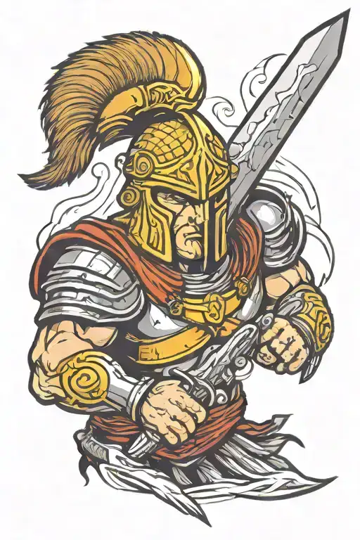 Spartan Warrior Wielding His Sword Piercing Eyes