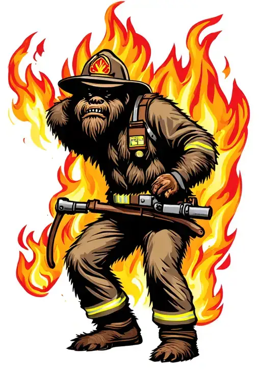 Bigfoot Wildland Firefighter Battling Flames