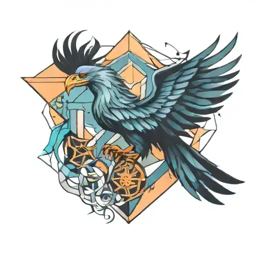 A Geometric Interpretation Of A Phoenix And Deathly Hallows Symbol Merging Together