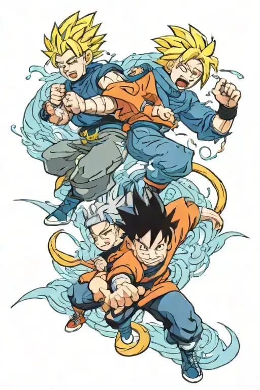 A New-school Tattoo Featuring A Fusion Of Characters From Dbz And Naruto Engaging In A Fierce Battle