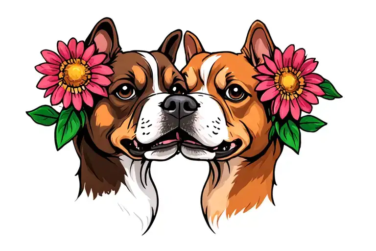 Two Dog Noses With Flower