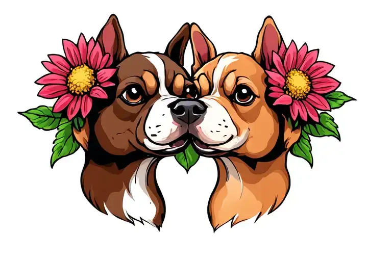 Two Dog Paw With Flower