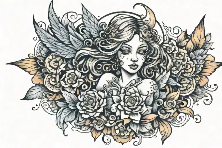 Angel Fall Out Girl Whith Wins Of Mandalas And Flowers Whith A Swort