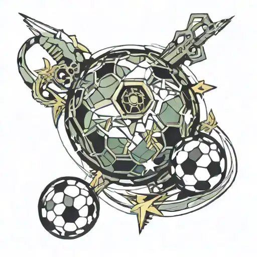 An Abstract Representation Of A Soccer Ball Intertwined With Military Elements