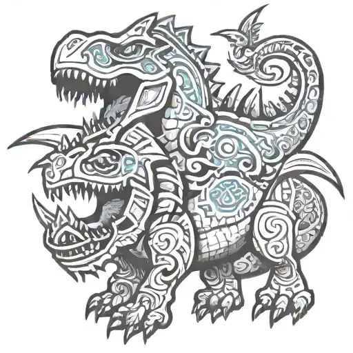 Dinosaurs With Aztec Armo In World Of Warcraft Art Style