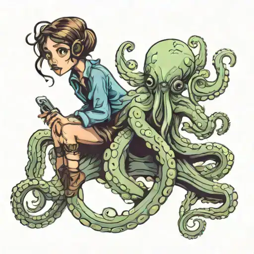 Octopus And Girl Sitting With Him