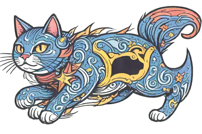 Magic Star Twilight Sparkling Japanese Colorful Cat Running