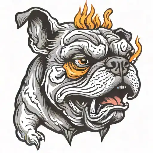 Bull Dog Smoking Cigarette With Tradtional Fire Flame