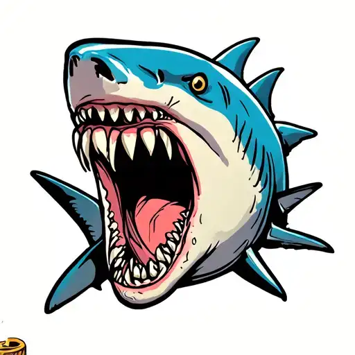 An Angry Shark With Memento Mori Elements And Trading Symbols