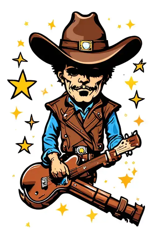 Punchy Western Tattoo Design Combining Elements Like Stars