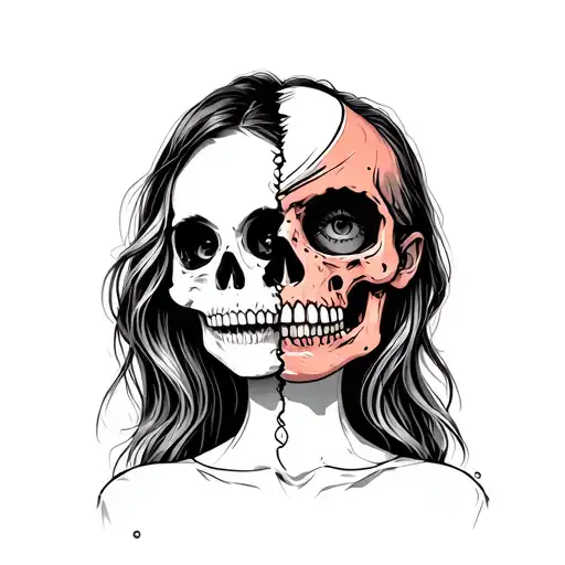 Girl With Half Face Morphing Skull
