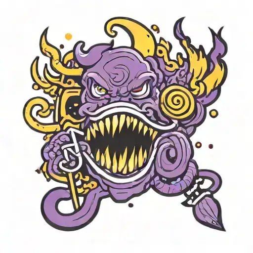 Dazzy Con Letras Prendidas En Fuego De Color Morado Y Amarillo Con Logo Musical De Trap