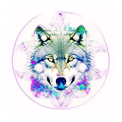 Tree Of Life And Full Moon With Wolf