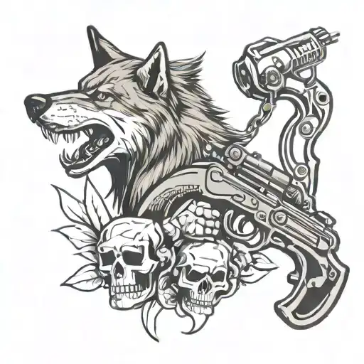 Wolf And Gun And Skull