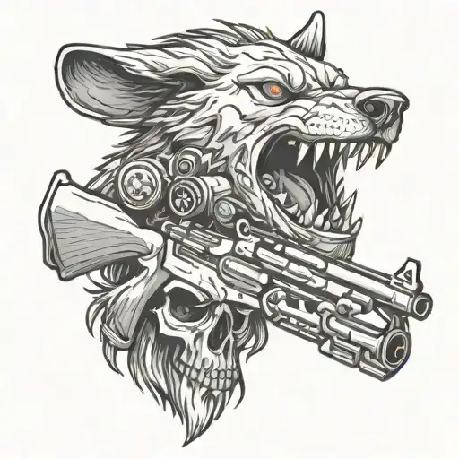 Wolf And Gun And Skull