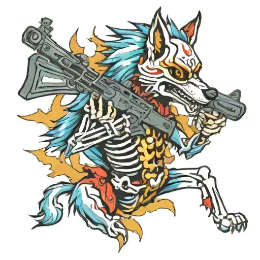 Skeleton Wolf And Gun