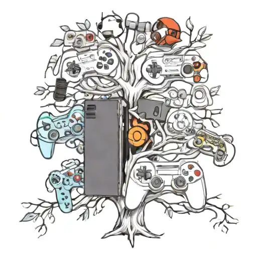A Family Tree Intertwined With Gaming Controllers And Anime Characters